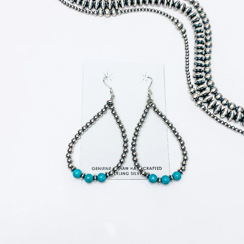 Waterproof earringsMason Lee | Navajo Handmade Sterling Silver Navajo Pearl and Sleeping Beauty Turquoise Triple Stone Hand Strung Teardrop Earrings