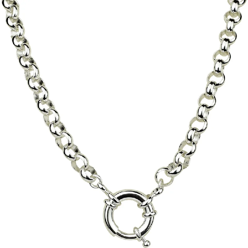 Pink rose quartz necklaces  Sailor Ring Rolo Chain Charm Holder 32" Necklace (Sterling Silvertone)