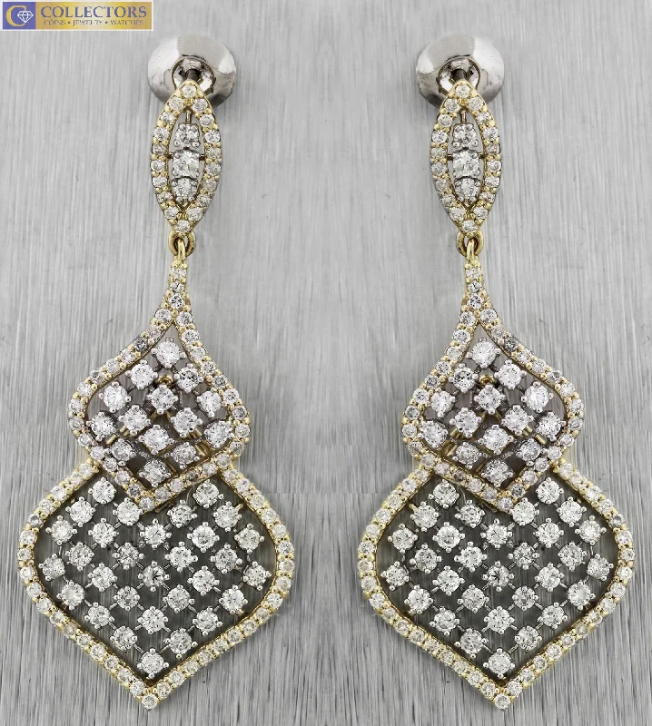 Pearl drop earringsLovely Ladies Estate 14K Yellow Gold 3.41ctw Diamond Drop Dangle Earrings