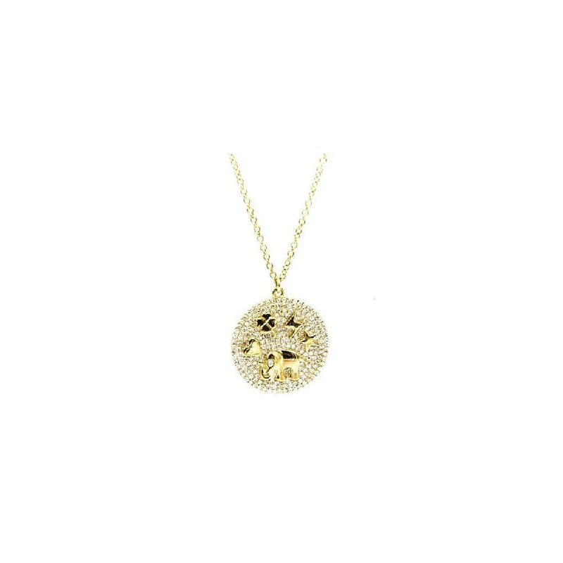 Party statement necklaces  14k Yellow Gold and Diamond Pave Lucky Medallion Necklace. Heart, Clover, Lightning Bolt, Star and Elephant