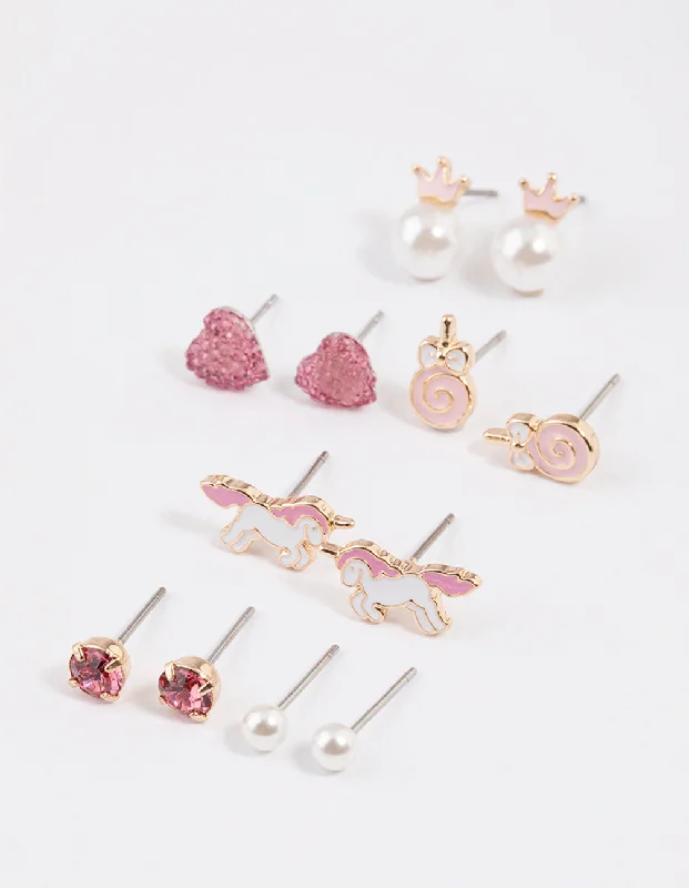 Rose gold and crystal earringsKids Pink Pop Corn Stud Earrings 6-Pack