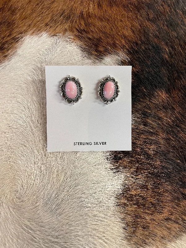 Gothic earringsPink Opal Oval Stud Earrings