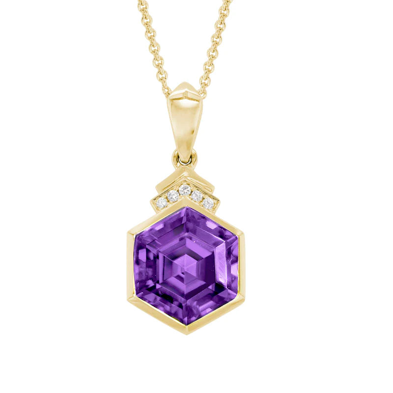 Cubic zirconia necklaces  14K Yellow Gold Amethyst and Diamond Drop Necklace