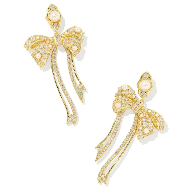 Chunky gold earringsKendra Scott | Krista Gold Bow Statement Earrings in White Mix