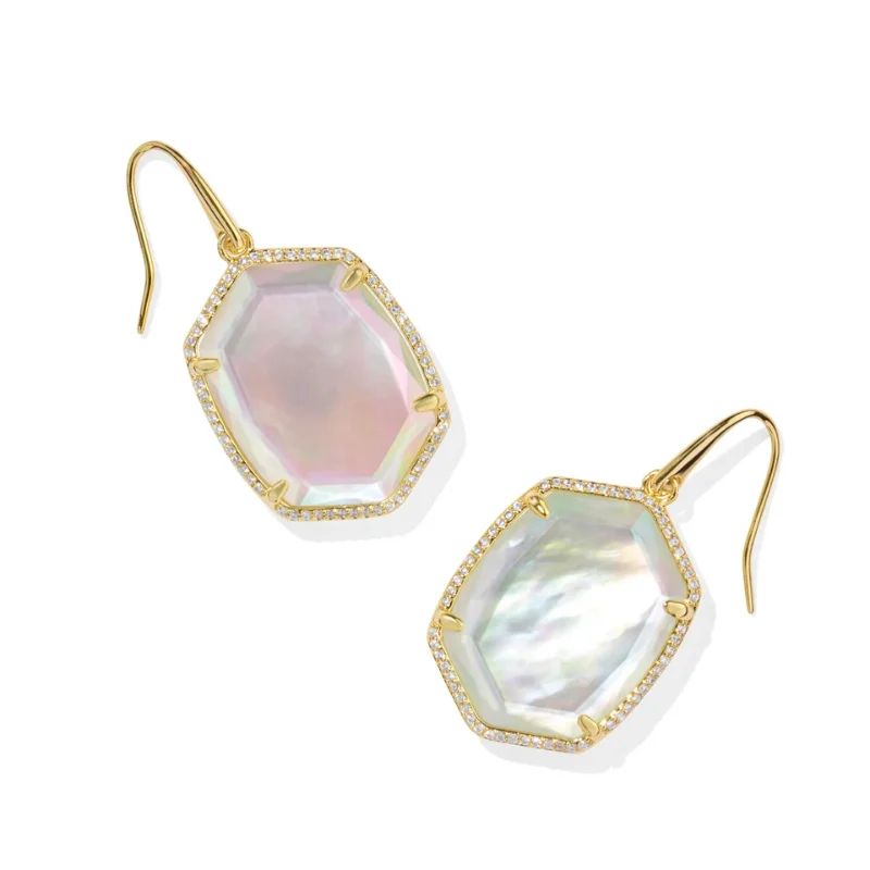 Flower earringsKendra Scott | Daphne Pave Frame Gold Drop Earrings in Iridescent Ivory Illusion