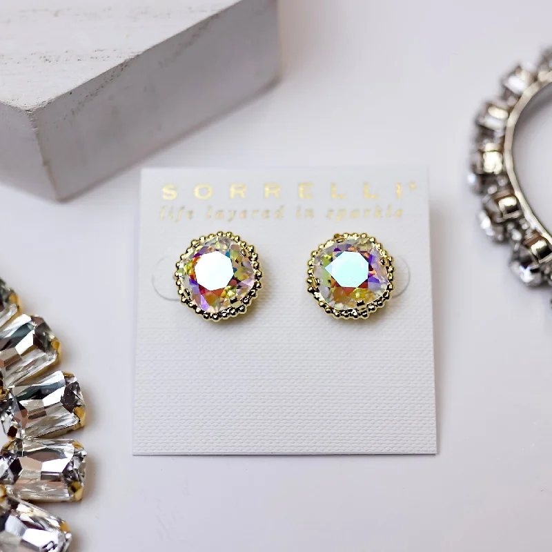 Boho tribal earringsSorrelli | Cushion Cut Solitaire Stud Earrings in Bright Gold Tone and Aurora Borealis