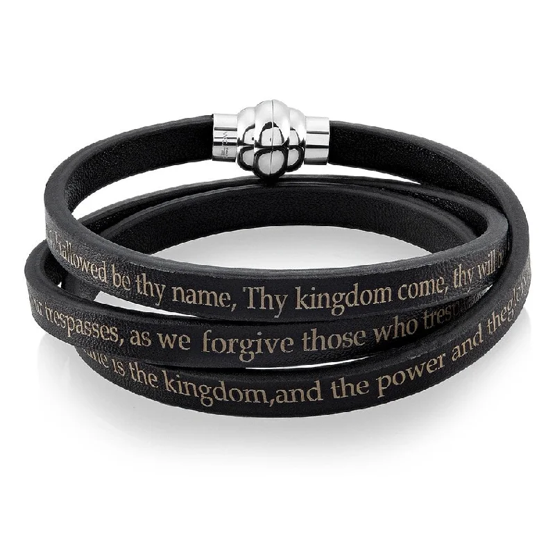 Spring floral bracelets  Lord's Prayer Stainless Steel Leather Wrap Bracelet (6mm)