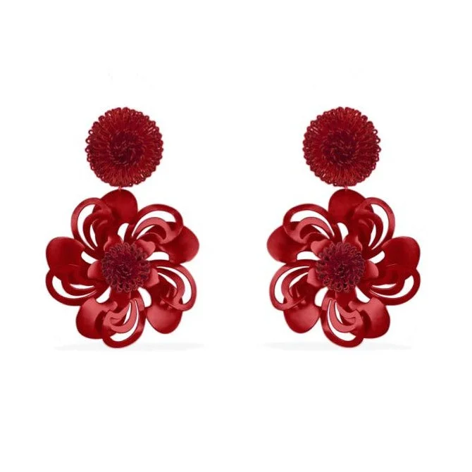 Waterproof earringsRed Pompom Flower Earrings