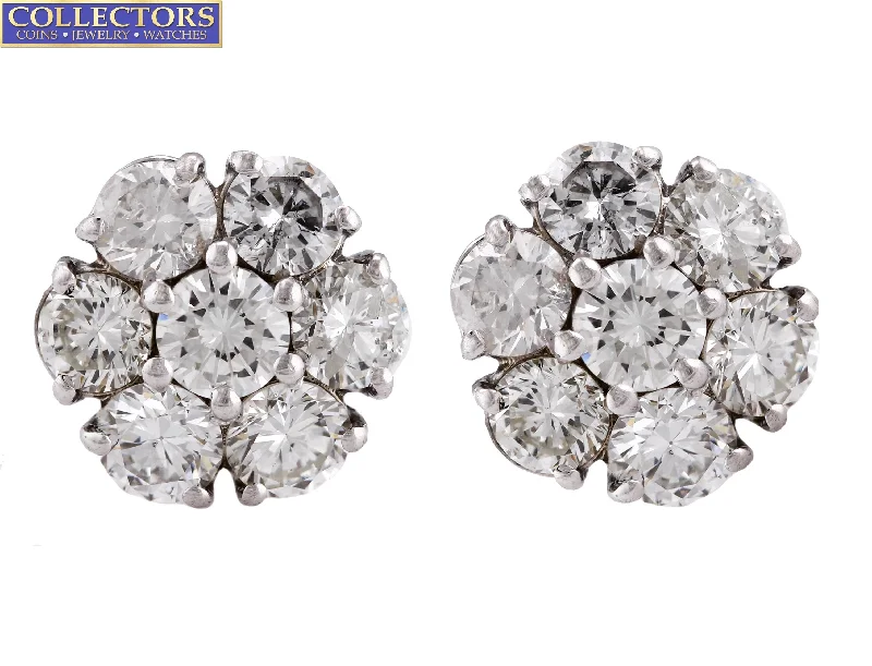 Blue sapphire earringsStunning Ladies Estate 14K White Gold 4.45ctw Diamond Cluster Stud Earrings