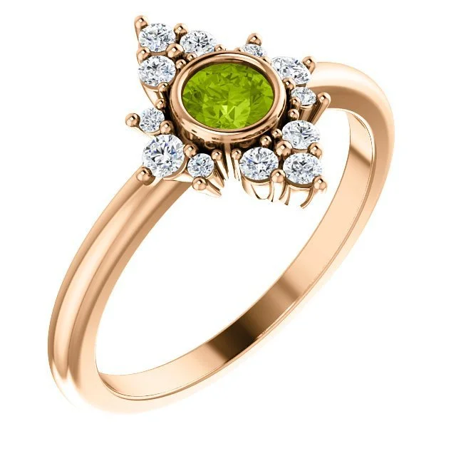 14KT Gold .30 CT Peridot & .20 CTW Diamond Bezel Halo Ring