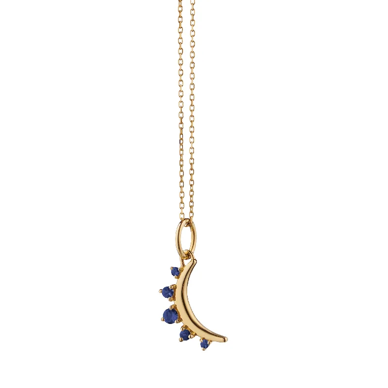 Thin wire necklaces  September Sapphire "Moon" 18K Gold Birthstone Necklace