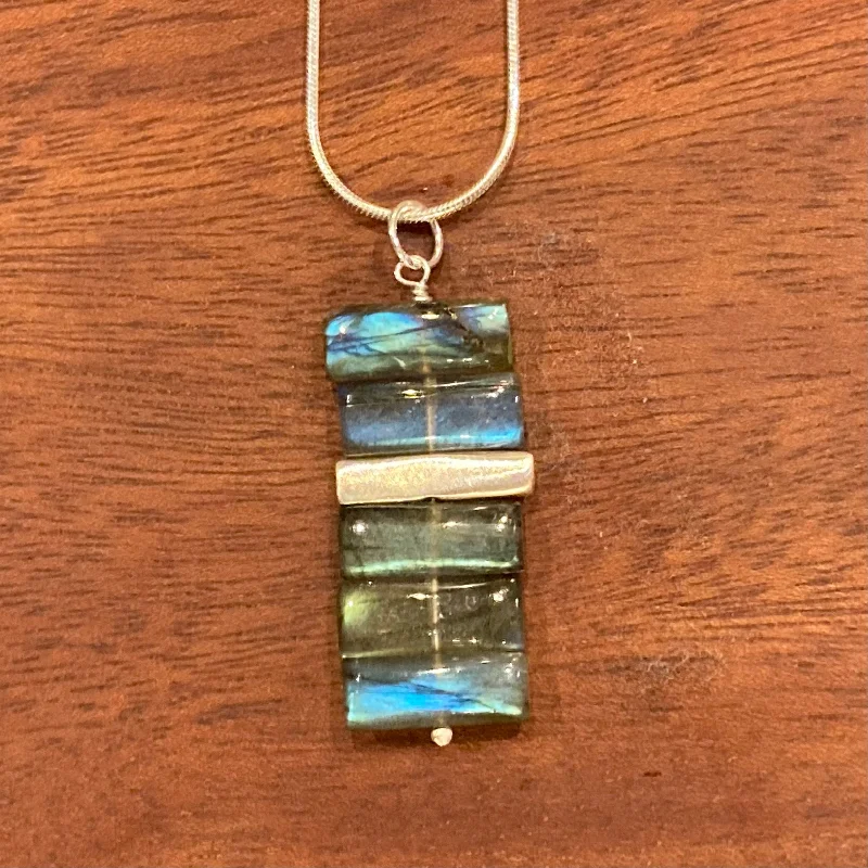 Thin wire necklaces  Stacked Labradorite and Sterling Silver Necklace