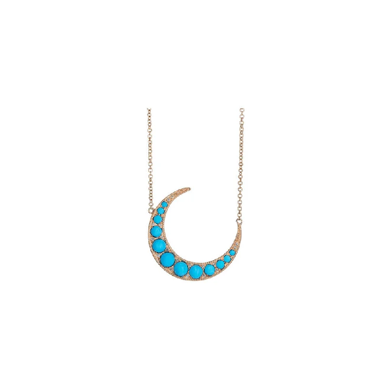 Classic choker necklaces  14KT Rose Gold Diamond and Turquoise Crescent Necklace