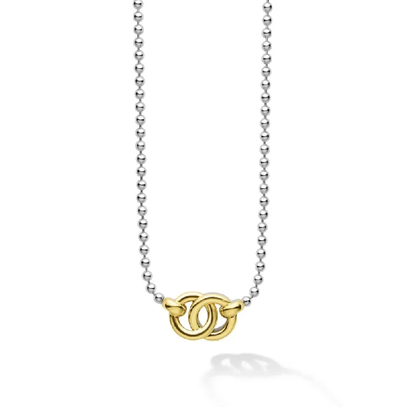 Long chain necklaces  Lagos Signature Caviar Two-Tone Interlocking Pendant Necklace