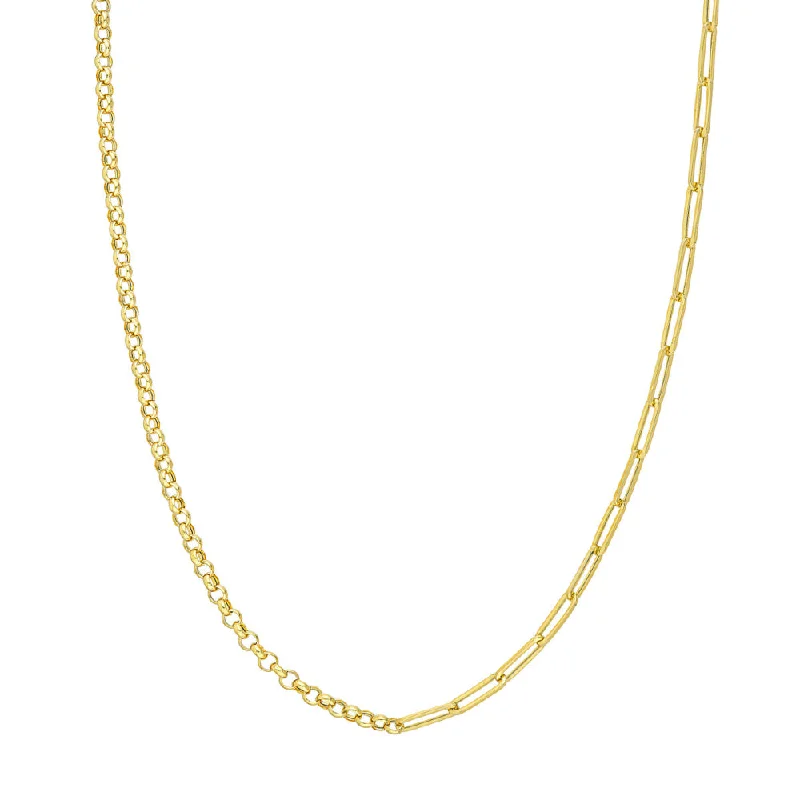 Trendy geometric necklaces  14k Gold 50/50 Paper Clip & Rolo Chain Necklace