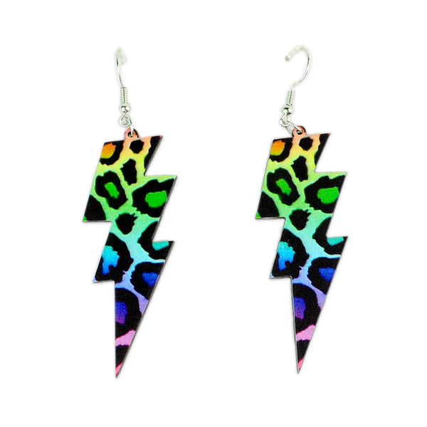 Handmade earringsRainbow Cheetah Lighting Bolt Earrings