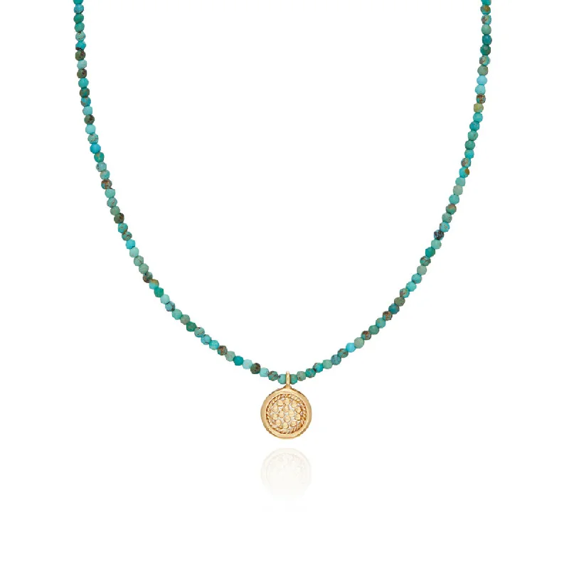 Wedding necklaces for brides  Anna Beck Delicate Beaded Turquoise Circle Pendant Necklace