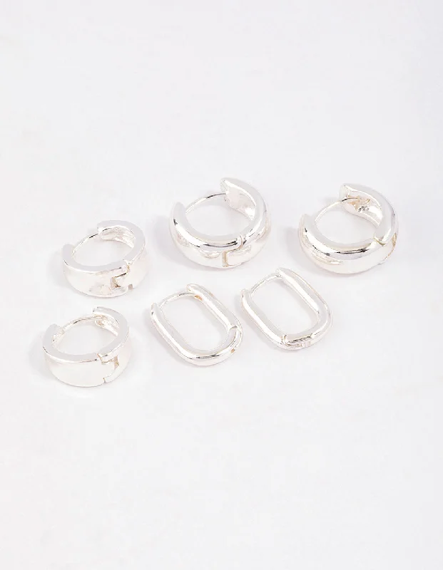 Wedding earringsSilver Plated Brass  Basic Huggie Earrings 6-Pack