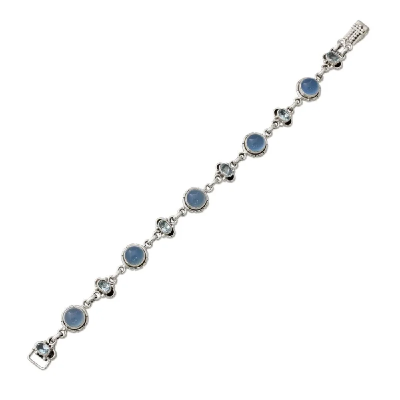 Non-tarnish bracelets  NOVICA Handmade Serene Azure Blue Topaz and Chalcedony Link Bracelet (India) - 7'6" x 9'6"