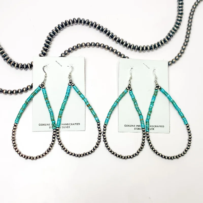 Bohemian dangle earringsNavajo | Navajo Handmade Turquoise Beaded Teardrop Earrings with Sterling Silver Navajo Pearls