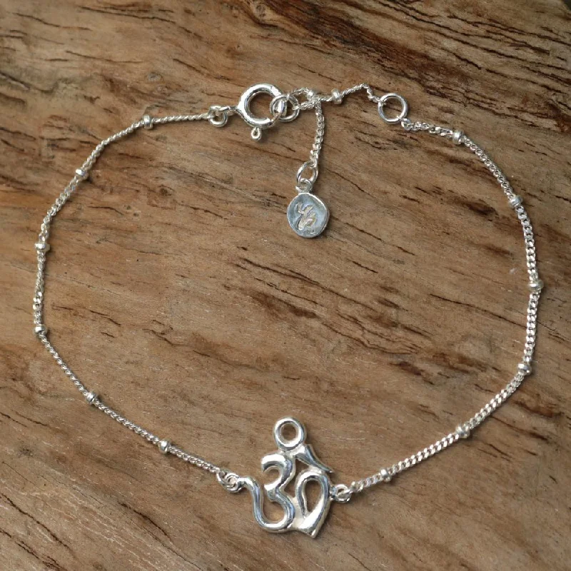 Birthstone bracelets for women  Handmade Sterling Silver 'Centered Om' Bracelet (Indonesia) - 7'6" x 9'6"