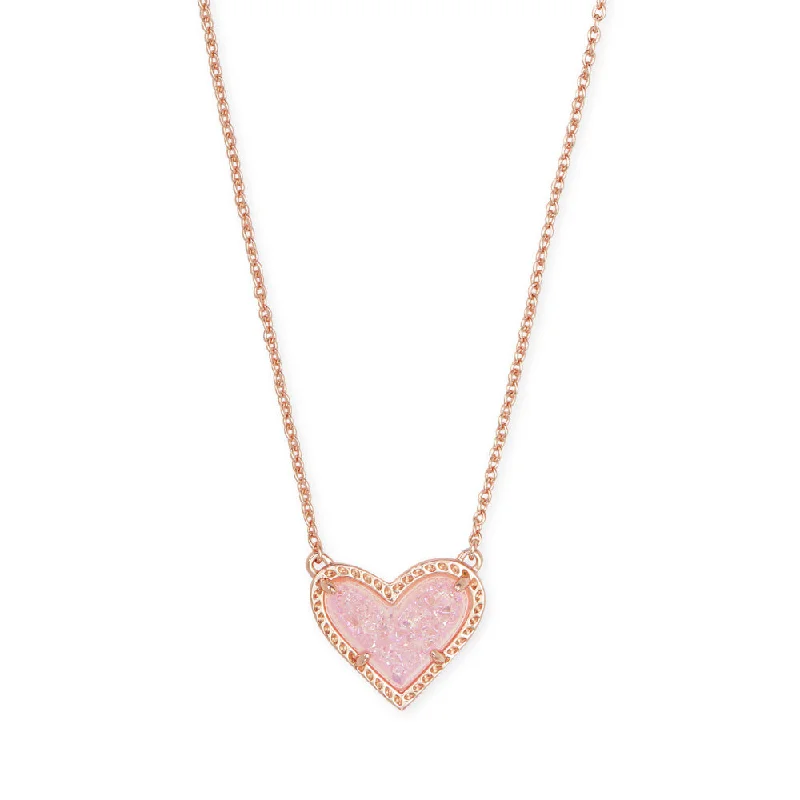 Nickel-free necklaces  Kendra Scott Ari Heart Short Pendant Necklace Rose Gold Pink Drusy