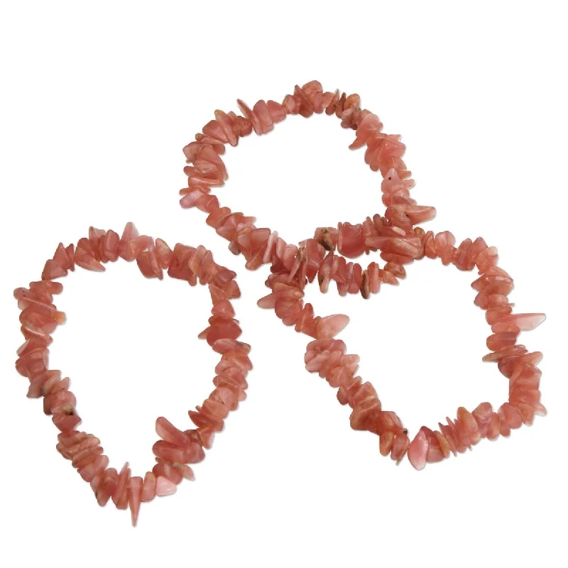 Crystal bead bracelets  NOVICA Glistening Cave, Rhodochrosite beaded stretch bracelets (set of 3)