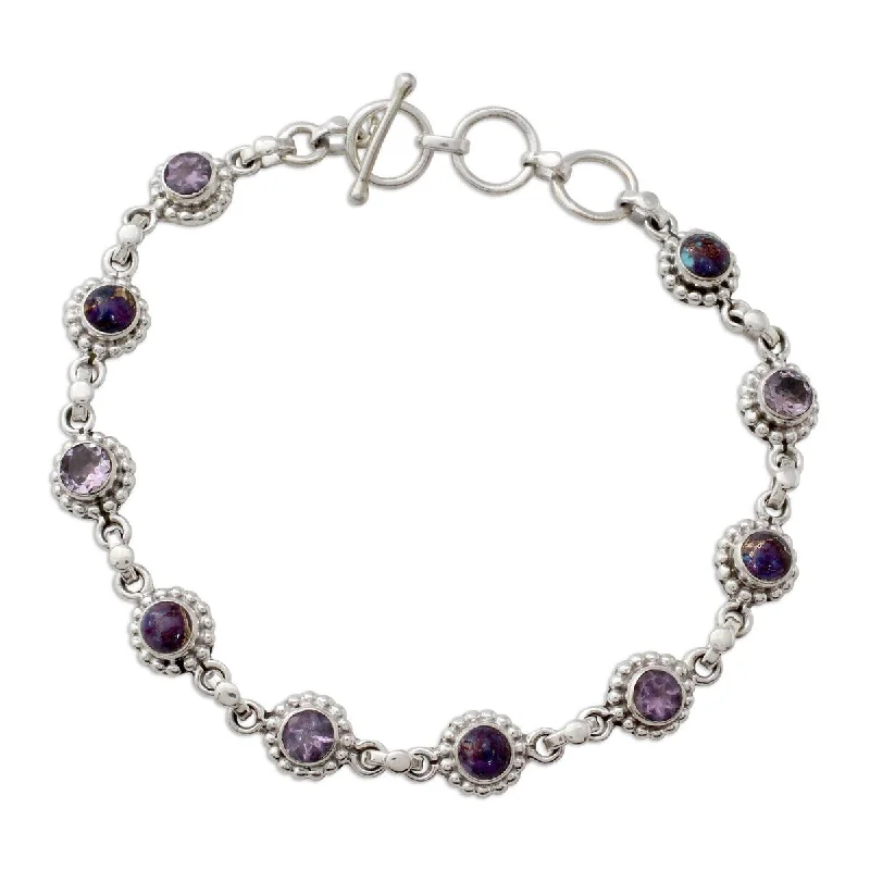 Sterling silver bracelets  NOVICA Petite Flowers, Amethyst link bracelet