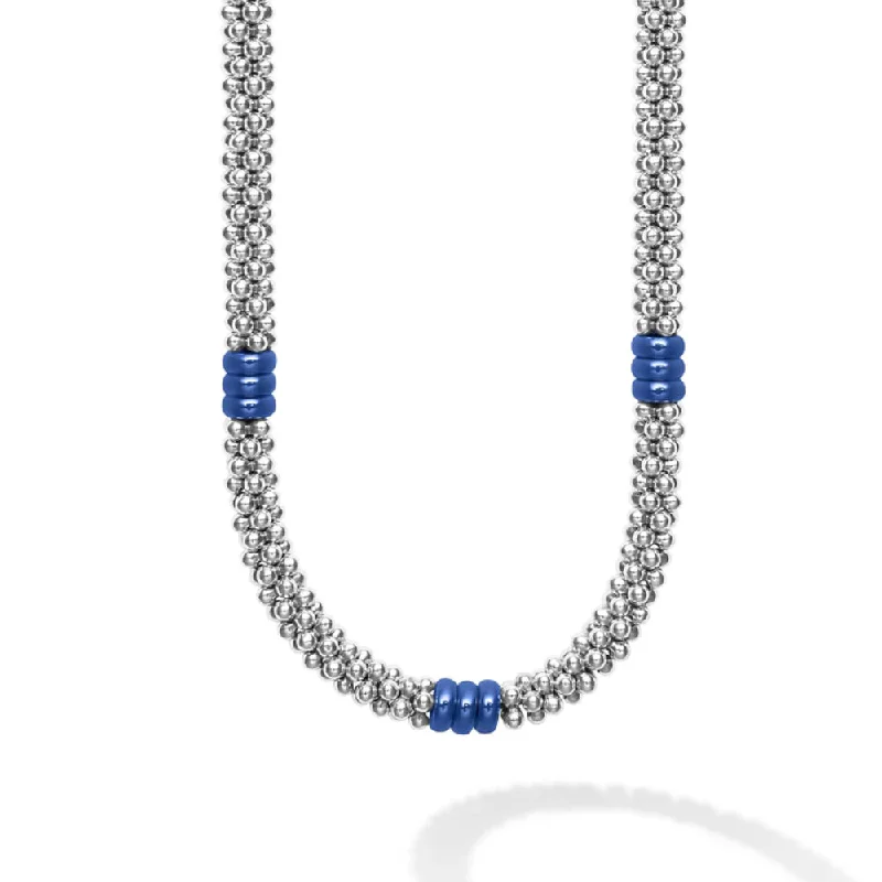 High-end diamond necklaces  Lagos Blue Caviar Ultramarine Three Bead Station Necklace