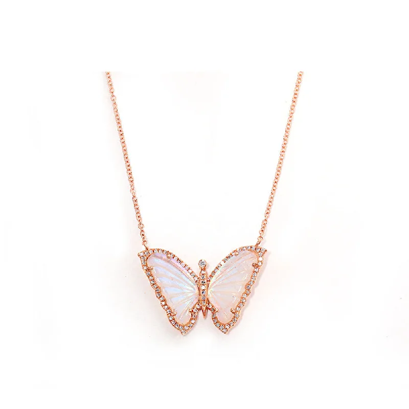 Autumn leaf necklaces  Diamond Pave and Moonstone Butterfly Necklace