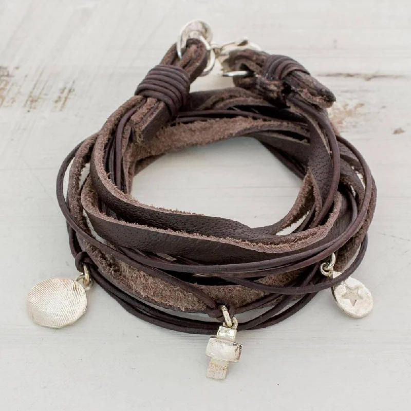 Anniversary gift bracelets  Handmade Silver Leather 'Stellar Imprint' Bracelet (Guatemala) - Brown