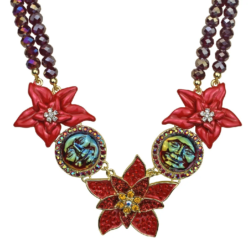 Black and gold necklaces  Seaview Water Moon Poinsettia Beaded Necklace (Goldtone/Dark Red)