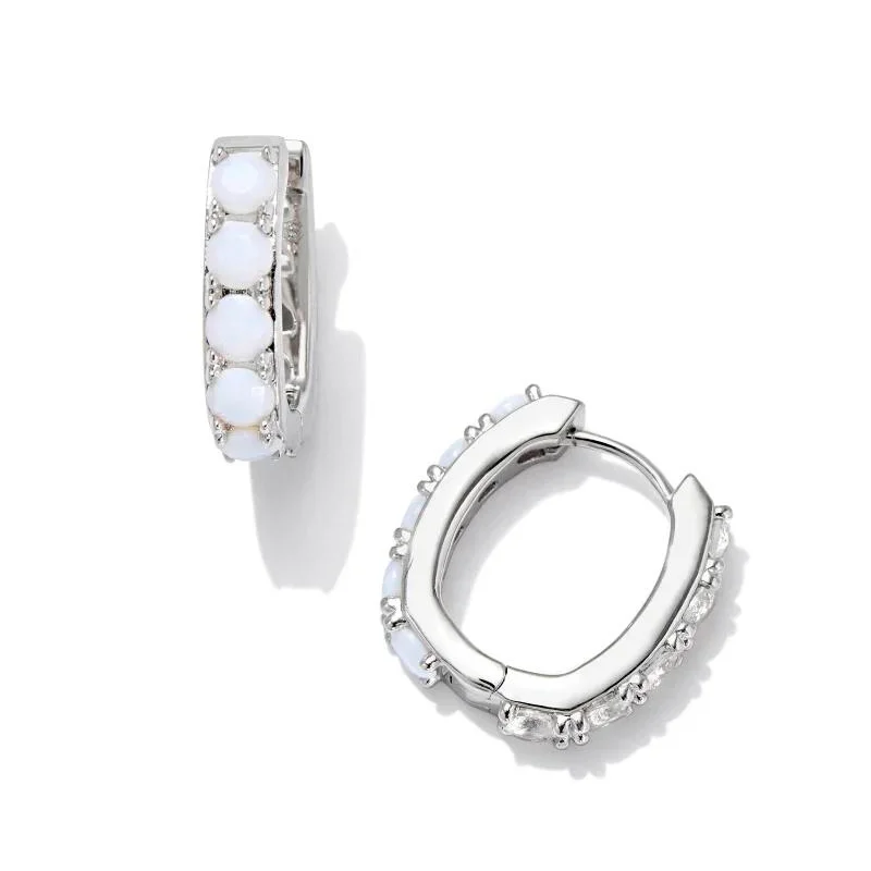 Magnetic clip-on earringsKendra Scott | Chandler Silver Huggie Earrings in White Opalite Mix