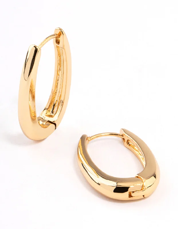 Yellow gold stud earringsGold Plated Long Oval Plain Huggie Earrings