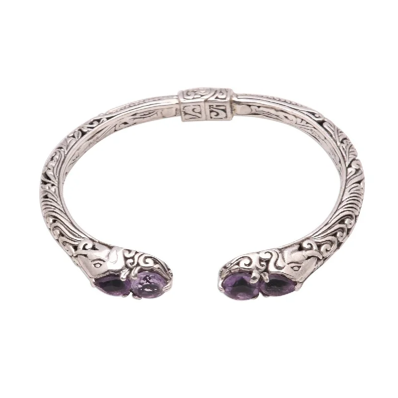 Flower design bracelets  NOVICA Elephant's Treasure, Amethyst cuff bracelet