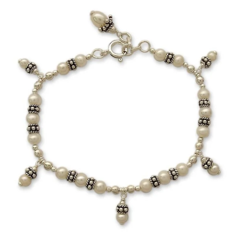 Gold and diamond bracelets  Handmade Sterling Silver 'Forever' Pearl Bracelet (3-6 mm) (India)