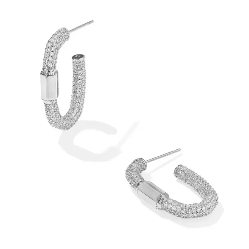 Gold and diamond earringsKendra Scott | Emery Silver Hoop Earrings in White Crystal