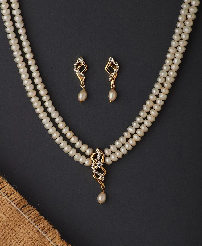 Silver layered necklaces  Elegant Real Pearl Necklace Set