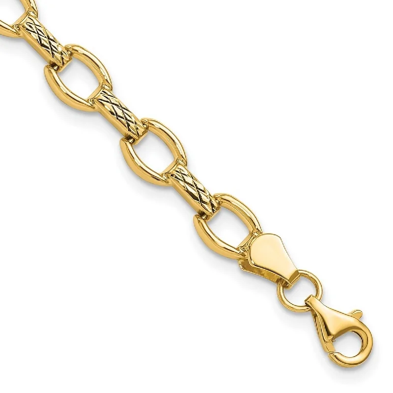 Cross bracelets  Curata 14k Yellow Gold Sparkle-Cut Fancy Link Bracelet - 7 Inch