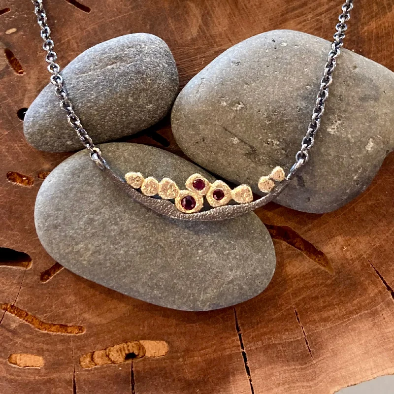 Pearl choker necklaces  18K Textured Gold Pebbles and Rubies Oxidized Sterling Silver Bridge Necklace