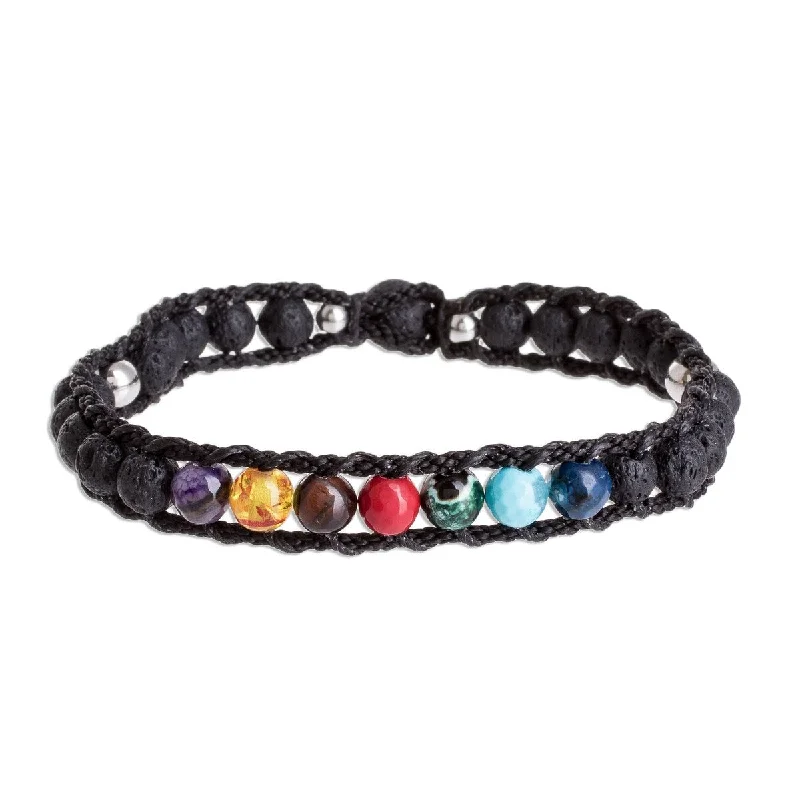 Winter snowflake bracelets  NOVICA Planet Colors in Black, Men's glass and lava stone beaded macrame bracelet