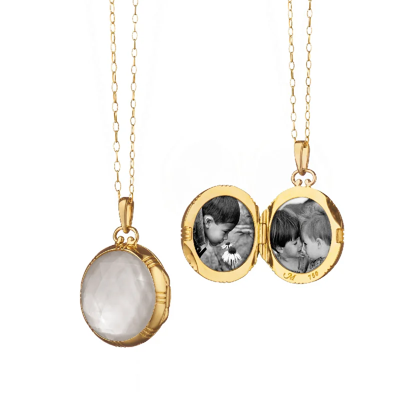 Three-layered necklaces for women  Petite Mother of Pearl Gold Locket Necklace