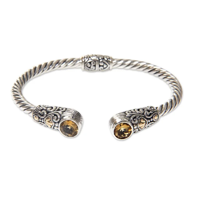 Everyday bracelets for women  Handmade Gold Accent Sterling Silver Citrine Cuff Bracelet, 'Sukawati Secret' (Indonesia)