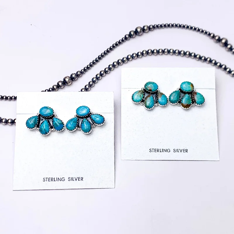 Hypoallergenic earringsHada Collection | Handmade Sterling Silver Circle Cluster Stud Earrings with Kingman Turquoise Remix Stones