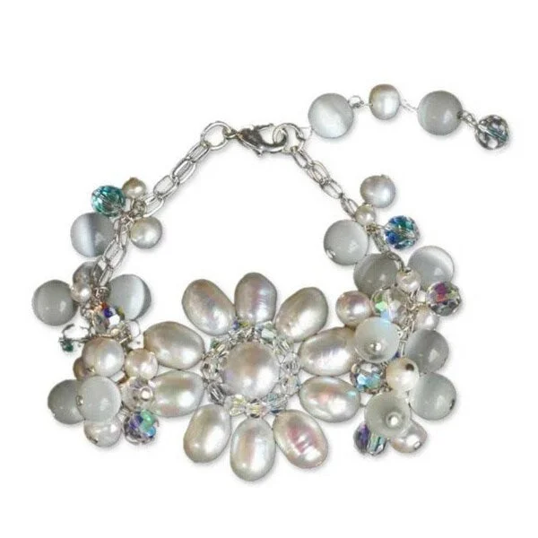 Pearl charm bracelets  Silver Pearl 'Snow Blossom' Floral Bracelet (3-8 mm)