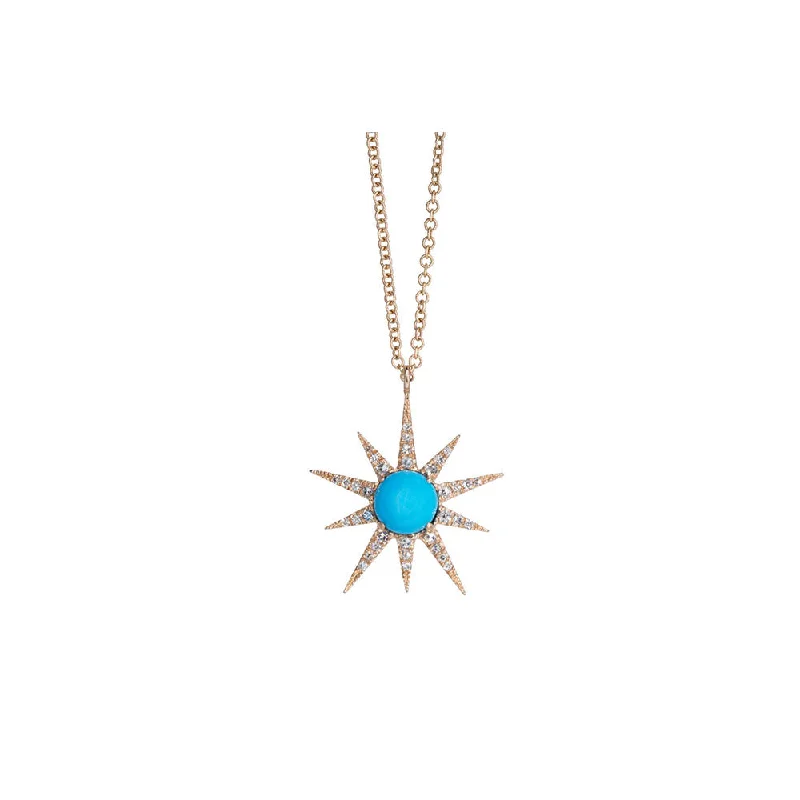 Choker necklaces for women  14KT Rose Gold Diamond Pave and Turquoise Starburst Necklace