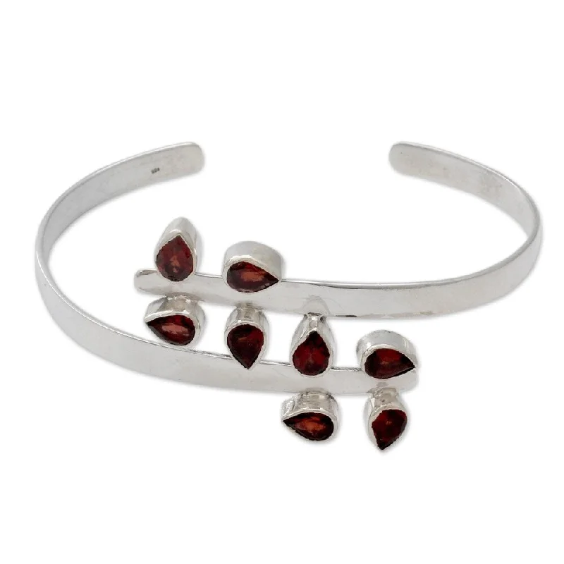 Anniversary gift bracelets  Sterling Silver 'Red Forest Fern' Garnet Bracelet