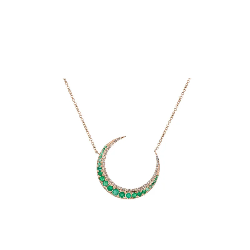 Small pendant necklaces  14KT Rose Gold Diamond Pave and Emerald Crescent Necklace