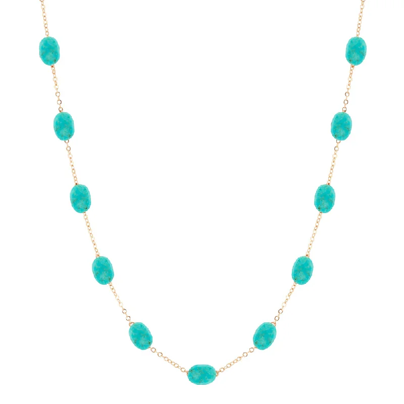 High-end diamond necklaces  14k Turquoise Nugget Station Necklace