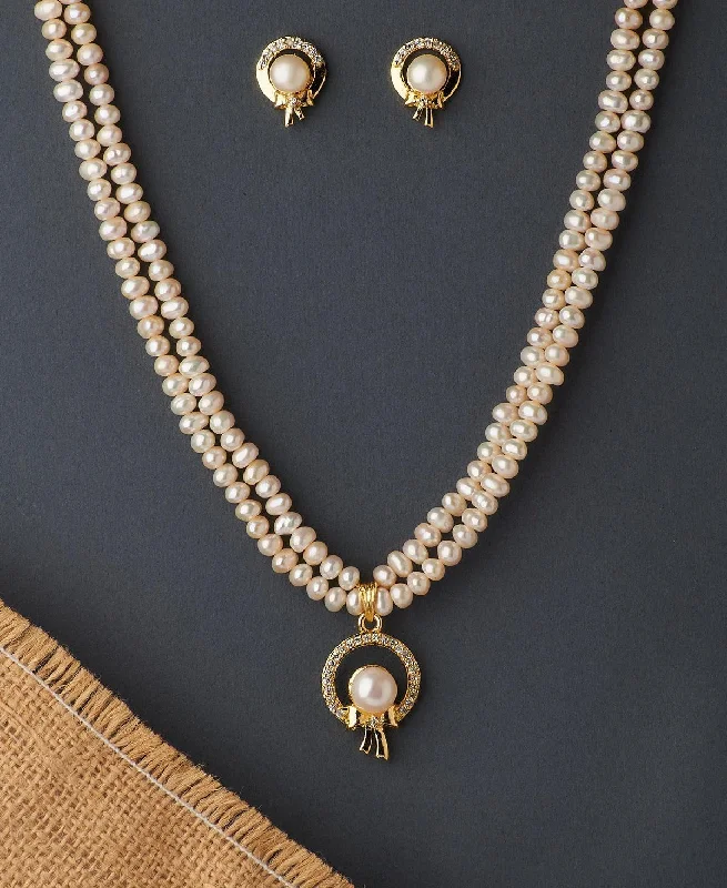 Gold and diamond necklaces  Classy Real Pearl Necklace Set